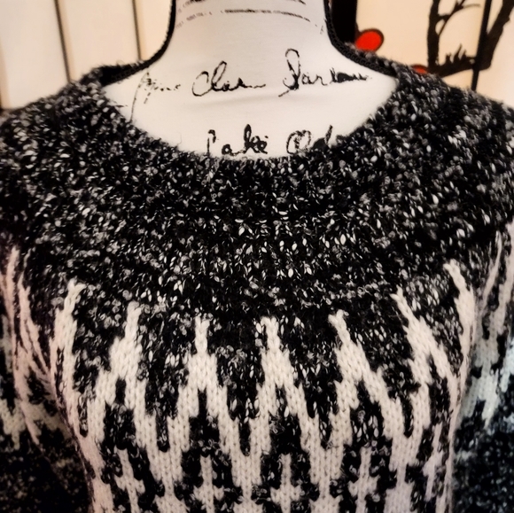 MERONA HEAVY CARDIGAN KNIT "SKI SWEATER" IN BLACK WHITE GREY DESIGNED ART - Picture 3 of 10